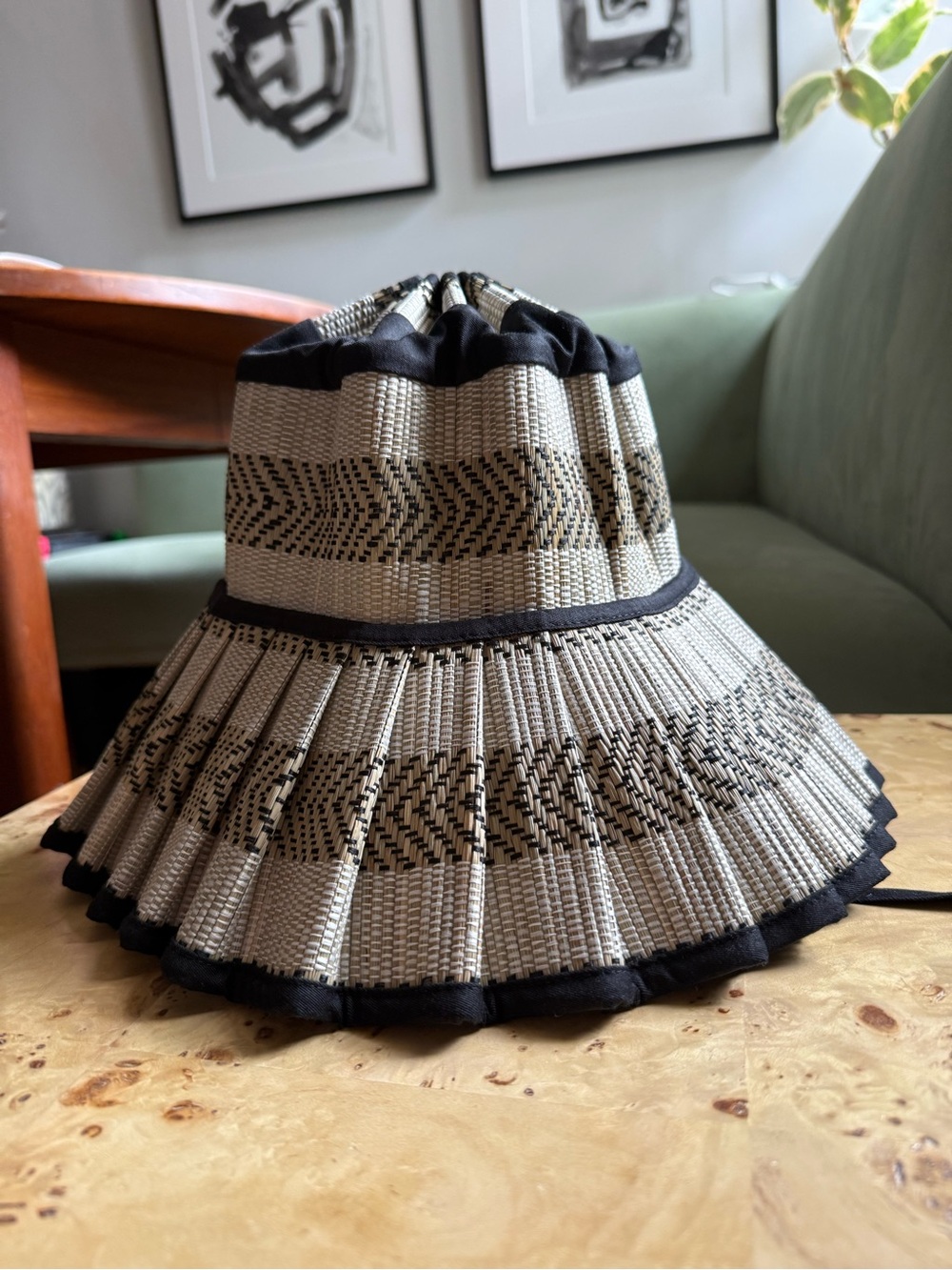 Lorna Murray Women’s Straw-Style Pleated Visor Hat in Black and Cream